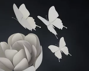 Fototapeten Origami roos en vlinders © emieldelange