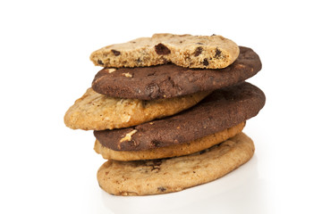 Chocolate chip cookie on white background