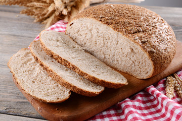 Fresh bread on table close-up