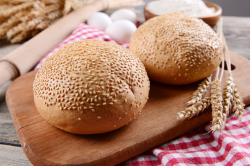 Fresh bread on table close-up