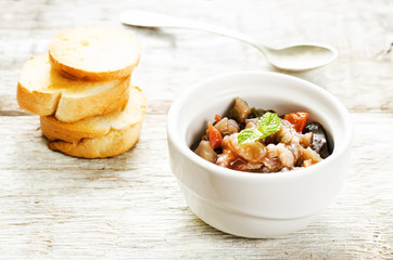 eggplant appetizer and fried bread