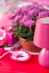 Composition of pink flowers