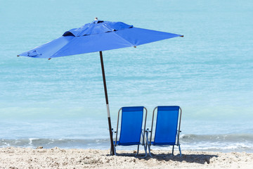 chairs and umbrella at Ponta Verde, Maceio, Alagoas, Brazil