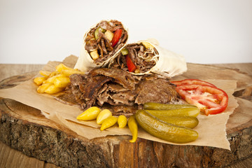 delicious turkish doner kebab grilled meat