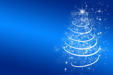 elegante blaue Weihnachtskarte mit Christbaum