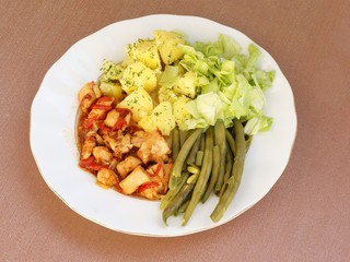 goulash with sauce and vegetables for dinner