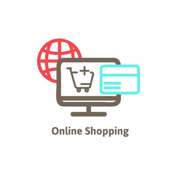 shopping online with icon vector