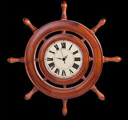 Wall clock made ​​in the form of steering the ship