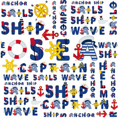 seamless sea pattern of words - vector illustration, eps