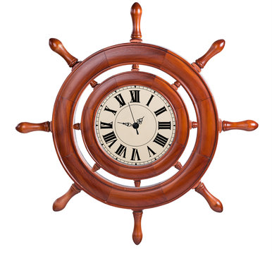 Wall clock made ​​in the form of steering the ship