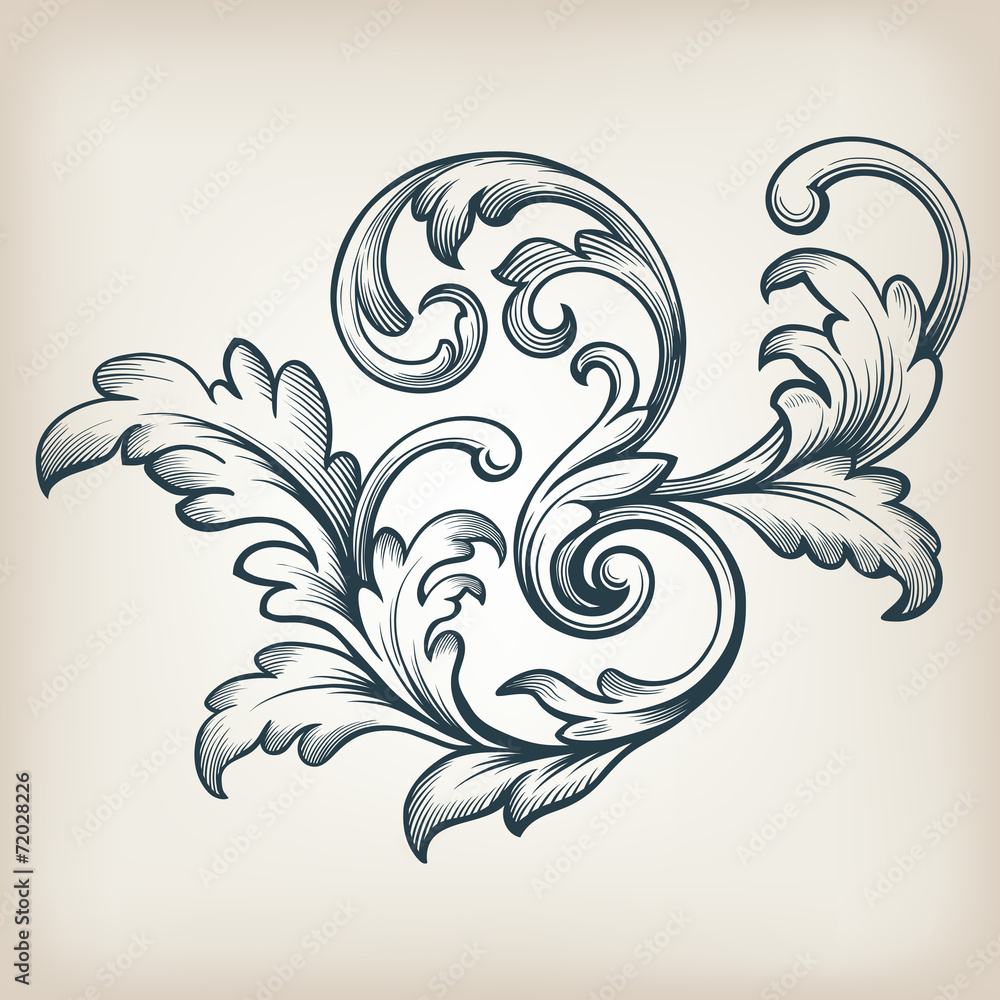 Fototapete vector vintage Baroque frame scroll pattern