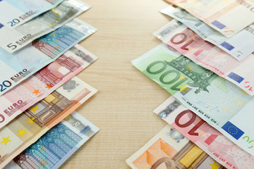 Obraz na płótnie Canvas Euro banknotes on table close-up