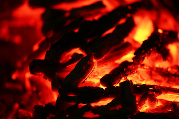 Fototapeta na wymiar Burned coal fire close up