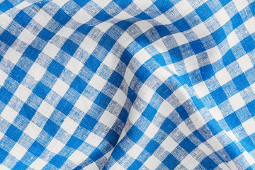 Natural Plaid Fabric Abstract Background Texture, Blue And White