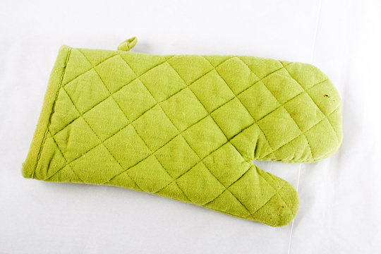 Lime Green Oven Mitt on White Background