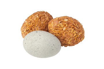 Three preserved eggs isolated on white