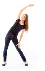 Naklejka premium model isolated on plain background exercising stretching