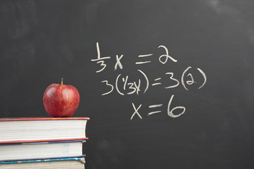 Red apple and algebra equation.