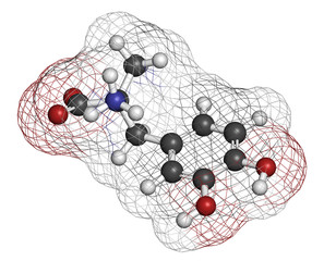 Methyldopa high blood pressure (hypertension) drug molecule.