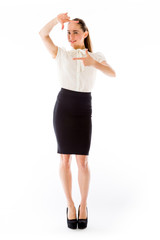 Fototapeta premium model isolated on plain background hand gesture framing focusing