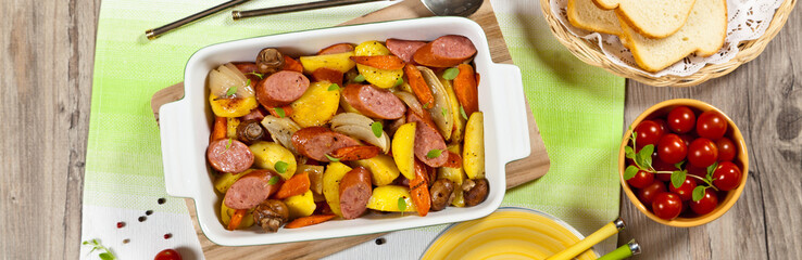 Homemade Roasted Sausages and vegetables