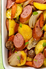 Homemade Roasted Sausages and vegetables