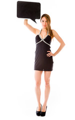 Fototapeta premium model isolated on white holding a sign