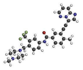Ponatinib cancer drug molecule. Tyrosine kinase inhibitor.