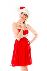 model isolated on plain background thinking