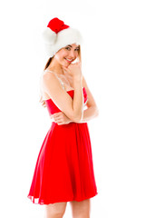 model isolated on plain background thinking