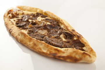 Turkish traditional beef Pide isolated