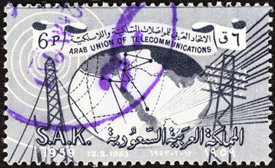 Telecommunication pylons and map (Saudi Arabia 1961)