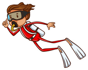 A sketch of a man scuba diving