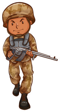 A drawing of a soldier with a gun