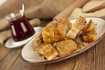 Turkish style meat stuffed filo dough borek served kol boregi