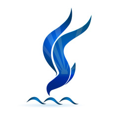 Naklejka premium Blue bird sun and waves icon logo vector