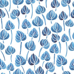 watercolor lily flower leaf seamless pattern