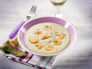 soup with artichoke and shrimp