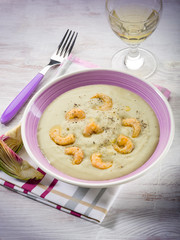 soup with artichoke and shrimp