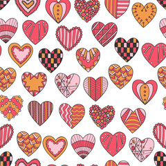 Seamless pattern of hand drawn hearts