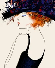 Papier Peint photo autocollant Art Studio Mannequin femme avec chapeau