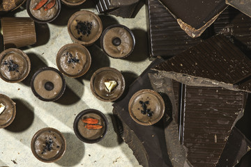 Chocolate bonbons and chocolate bar