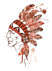 Watercolor Native American Indian chief