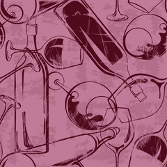 Wine glasses and bottles seamless pattern