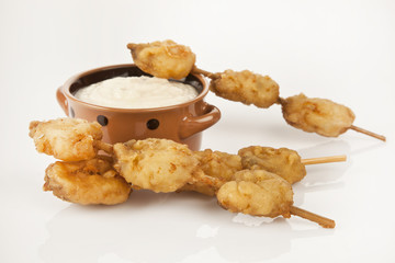 Turkish chop Fried mussels / Midye Tava with white background