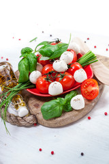 Mozzarella cheese with cherry tomatoes and basil