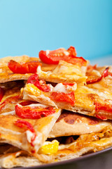 Delicious fresh pizza served on wooden table