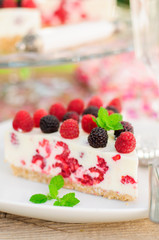 A Piece of No-bake Raspberry Cheesecake