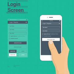 Phone screen mockup on 10 px grid system