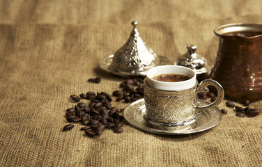 Traditional Turkish Coffee cup and saucer concept